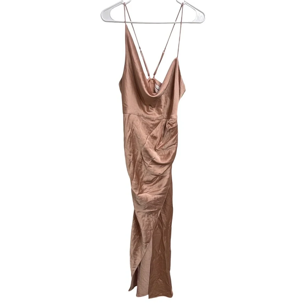 Significant Other Aria Satin Cowl Midi Dress Blush Pink Ruched Slip US 6 AU 10 - Picture 4 of 8